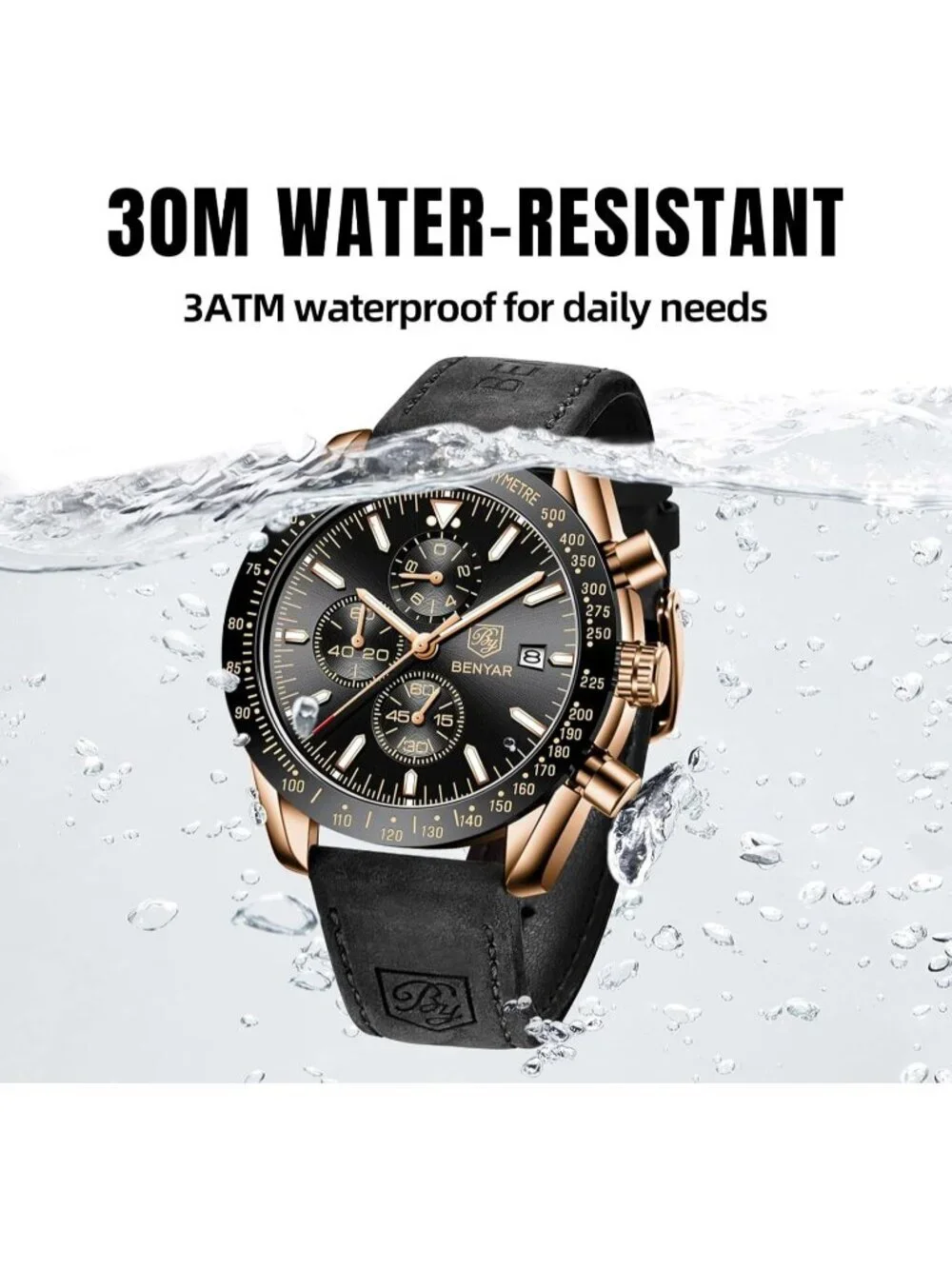 Mens Gold Black Analog Silicone Strap Chronograph Luminous Designer Casual Watch